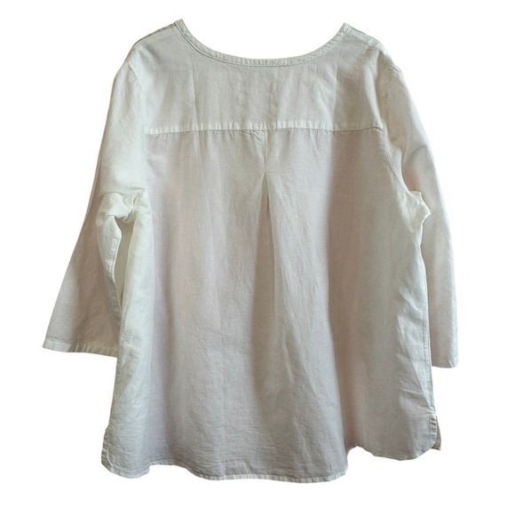 ST. JOHN'S BAY White Linen Blend Tunic Shirt Womens 1X 3/4 Sleeve Lightweight - Picture 2 of 7